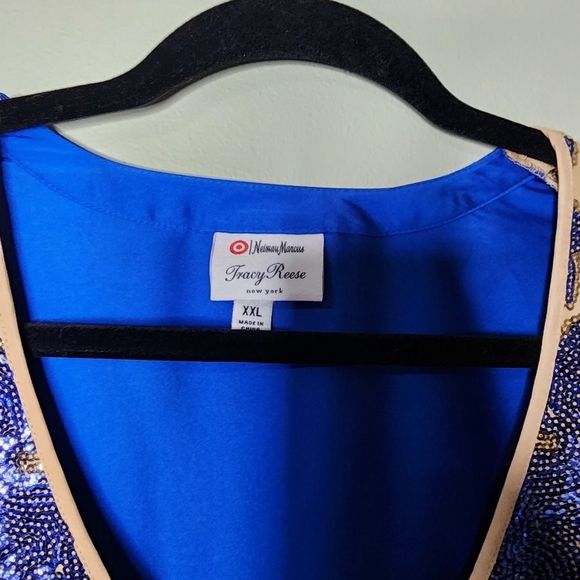 Tracy Reese for Neiman Marcus top royal blue plus size XXL sequin blouse - Picture 10 of 11